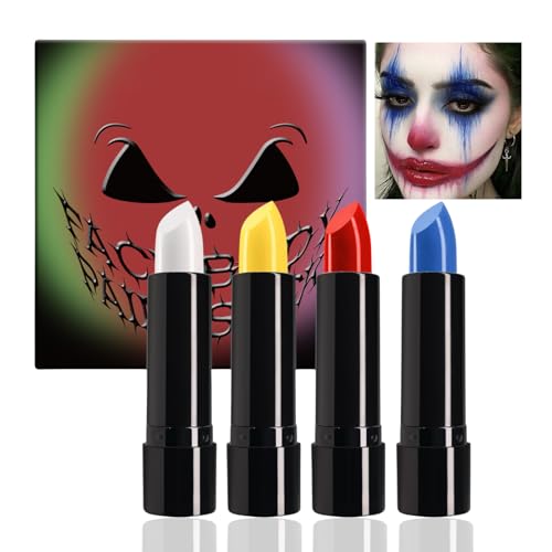 4 Stück Halloween Lippenstift Set - Halloween Kinderschminken Set - Schminkstifte für Kinder Erwachsene - Tarnschmink-Stift Face Paint,Bodypainting Farben - Lipstick für Halloween Karneval Goth Makeup