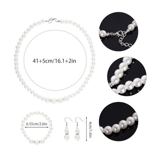 4 Pcs Satin Dress Gloves Pearl Necklace Sets Little Girls First Communion Tea Party Gloves for Wedding Party Halloween Costume Princess Cosplay4