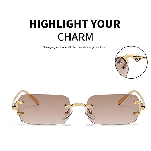 Small Frame Rimless Sunglasses Women Metal Rectangle Sun Glasses for Men UV400 Frameless Gradient Eyewear Uv4002