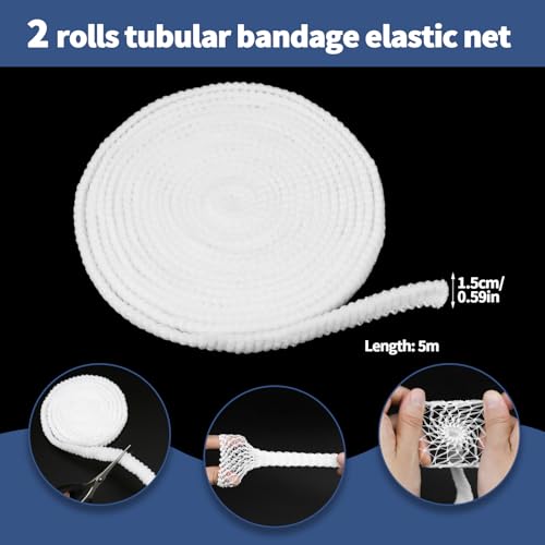 Image of 2 Rolls 11 Yard Tubular Bandage, 0.6 Inch Elastic Net Bandages, Wound Dressing Elastic Mesh Net, Tubular Gauze for Arm Wounds Without The Use of Adhesive Tape (5 M)