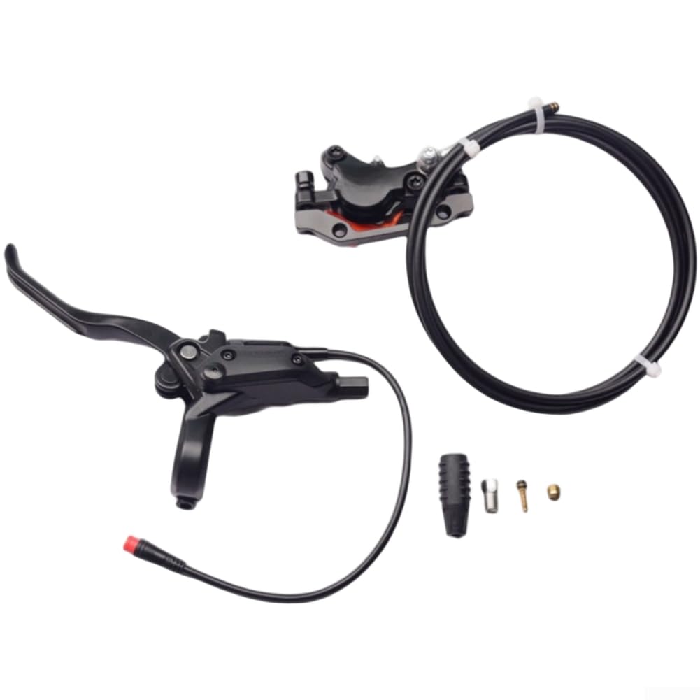 Kit de freno de disco hidráulico de aleación de aluminio para bicicleta eléctrica y scooter con conector de 2 pines, capacidad de montaje inverso, negro (freno delantero izquierdo)