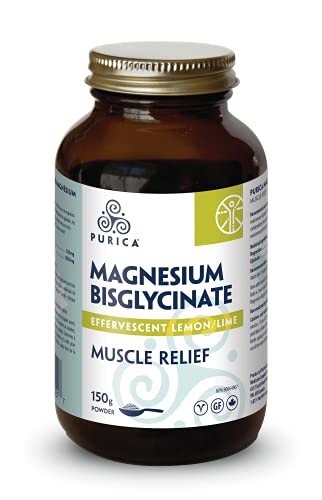 PURICA Effervescent Magnesium Supplement, Lemon/Lime Flavor, Magnesium Glycinate and Bisglycinate Powder, 150g