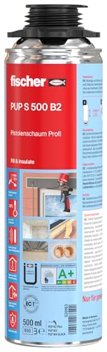 fischer Pistolenschaum PUP S 500 B2 Profi Montageschaum für Verfüllung Dämmung und Isolierung Bauschaum für Schaumpistolen geringe Schaumexpansion 500 ml