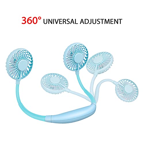 Image of Hands Free Portable Neck Fan, Rechargeable Mini USB Personal Fan Battery Operated Necklace Fan for Home Office Travel Indoor Outdoor (Blue)