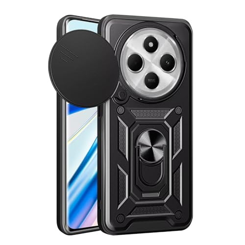 Custodia Adatta per Redmi 14C 4G POCO C75 6.88 Inches Cover pc Armor Anello kickstand con Base Magnetica - nero