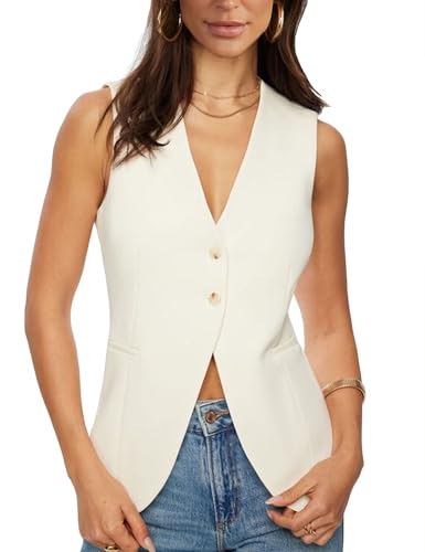 Fallorchid Womens Business Button Sleeveless V Neck Vest Fully Lined Suit Jacket Waistcoat