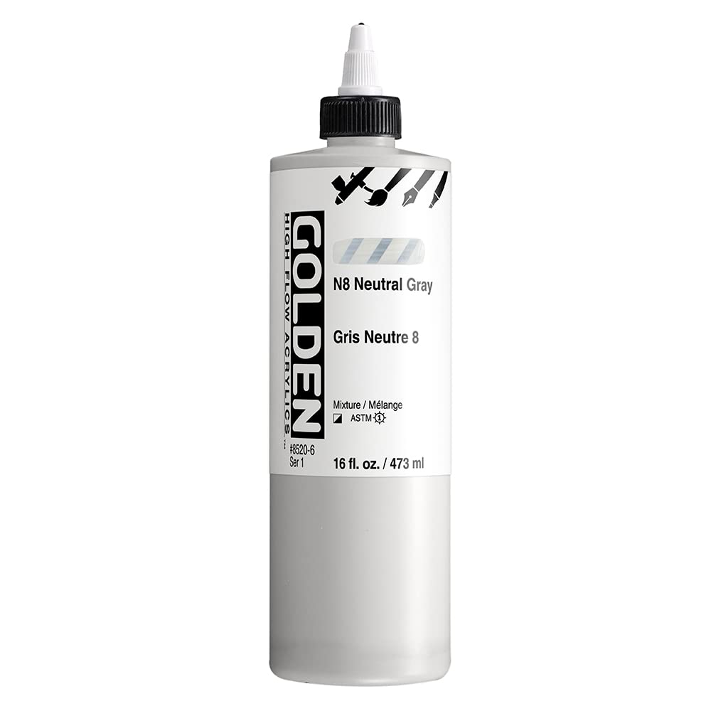 Golden : High Flow : Acrylic Paint : 473ml (16oz): N8 Neutral Gray : S1