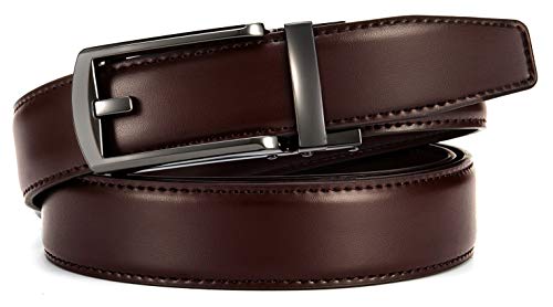 Image of Chaoren Leather Ratchet Belt 2 Pack Dress with Click Sliding Buckle 1 3 /8 inch in Gift Set Box - Adjustable Trim to Fit
