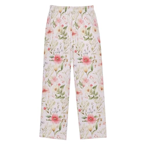Floral Garden Flower Butterfly Long Pajama Pants Elastic Waist PJ Bottoms with Pockets S A1102152