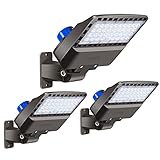 Juyace 150W led Parking lot Light Dusk to Dawn Led Outdoor Lighting Commercial Flood Light IP65 Waterproof 5000K Wall Mount 100-277V Shoe Box Street Yard Security Area Lighting(3 Pack)
