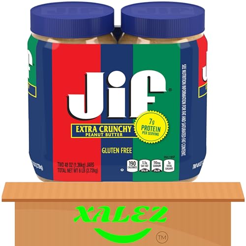 (2 PACK) Jif Extra Crunchy Peanut Butter (48 oz) + XALEZ TM Gift Box