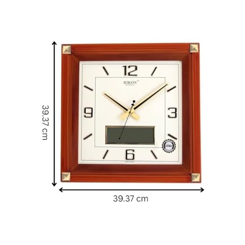 Image of Rikon Square LCD Wall Clock - Elegant Red Ivory Design, 39.37 x 39.37 cm, Perfect for Home, Office & Modern Spaces