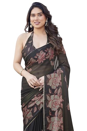Image of MIRCHI FASHION Saree for Woman Chiffon Foil Work Floral Printed | Ethnic Sari for Function and Farewell with Unstitched Blouse Piece (Available in 15 Colors)