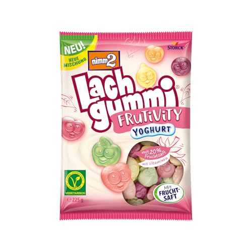 nimm2 Lachgummi Frutivity Yoghurt – 1 x 225 g – Vegetarische Fruchtgummis mit Fruchtsaft, Vitaminen und Joghurt – Süßigkeit in sechs Geschmacksrichtungen