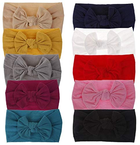 Newborn Turban Knotted Headbands - Toddler Infant Baby Girls Rond-Dot Headwrap (Bow Knotted-10pcs, Adjustable)
