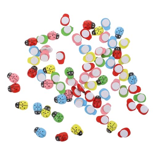 iplusmile 100 Piezas Pegatinas Autoadhesivas Mini Mariquitas de Madera Coloridas para Manualidades Decoración Creativa y Micro Paisajismo