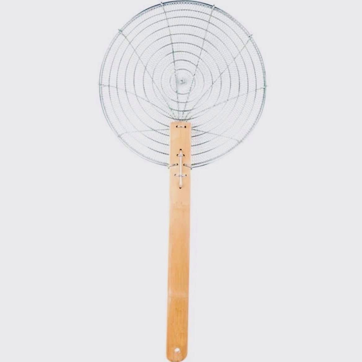 14-Inch Galvanized Steel Spider Strainer – Fine Mesh Skimmer with Natural Bamboo Handle for Cooking & Frying Ideal for Home & Professional Kitchens