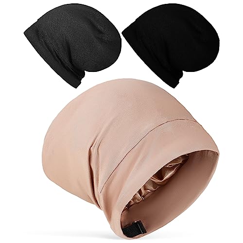Bonnet en satin ajustable iplusmile lot de 3 pour cheveux longs et bouclés noir gris kaki