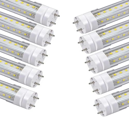 Image of 10 Pack 5FT 5000K T8 LED Tube Light Bulbs Fluorescent Replacement | 45W 4500LM Daylight White, Replace G13 F58T8 Fluorescent Bulb, 60 inch Dual-End Powered Type B Ballast Bypass Shop Lighting