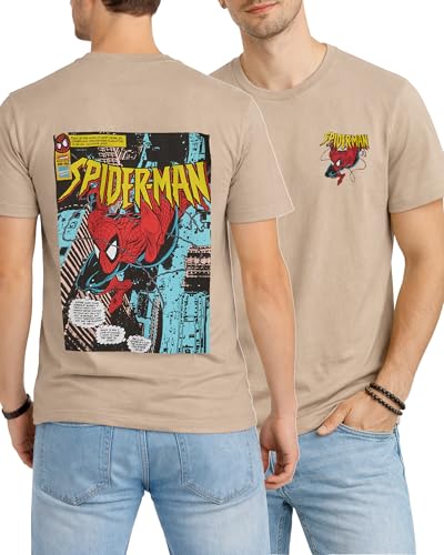 Marvel Mens Graphic T-Shirts - Avengers Spiderman Captain America Short Sleeve Crewneck Graphic Tee Shirt for Men (S-XL), Size X-Large, Spiderman Cream