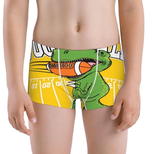 Boys' Cotton Boxer Brief Soft Underwear-T-Rex Playing Football