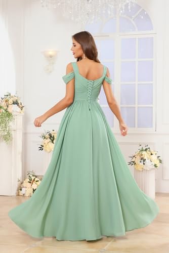 Off The Shoulder Bridesmaid Dresses for Women Long Chiffon A-Line Formal Evening Dress with Slit4