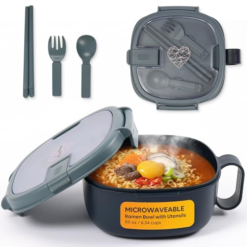 Microwave Ramen Bowl with Lid Square Leakproof Cooker BPA-Free Navy