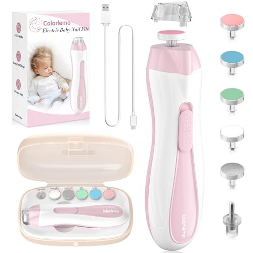 Image of Colarlemo Rechargeable Baby Nail Trimmer Electric Baby Nail File, 15-in-1 Nail Clippers Filer Buffer Kit with Dust Cover LED Light for Newborn Infant Toddler Adult Toes Fingernails, Pink