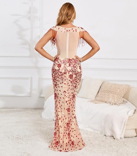 Image of Cololura Women Sexy Sequin Mesh Perspective Bodycon Party Cocktail Evening Gown Maxi Dress