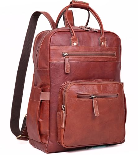 Genuine Leather Laptop Backpack for Women 16-inch Brown