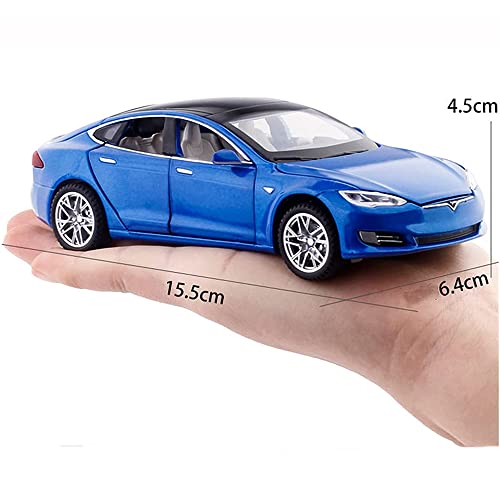 Image of DEUSON ECOM 1:32 Model S Toy Car for Kids Diecast Metal Car for Kids Sound and Light Pull Back Openable Door, Blue