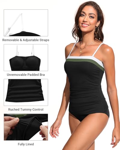 Daci Bandeau Tankini Swimsuits for Women - Two Piece Ruched Tummy Control Bathing Suit Strapless Swimwear with Bottom2