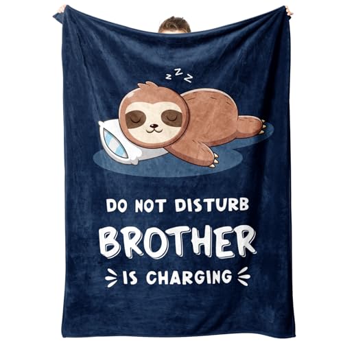Funny Gifts for Brother Brother is Charging Sloth Blanket Birthday Gifts for Brothers from Sister Bro Gitts for Fathers Day Soft Sloth Blanket for Brothers 60 x 50 Blue