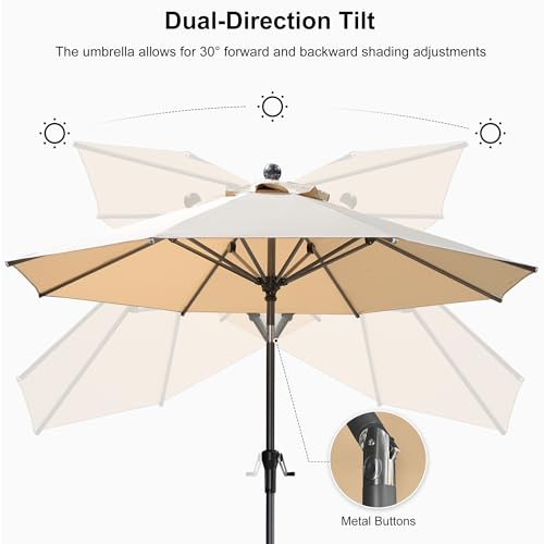 Image of PURPLE LEAF Patio Market Umbrella 8' Round Dual Tilt Beige 8 Metal Ribs