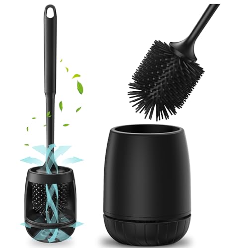 Brosse Toilettes WC, EWEIMA Brosse WC Silicone, Balayette Toilettes WC avec Support à Séchage Rapide et Base Anti-Goutte, Balai Toilette WC Montage Mural/au...