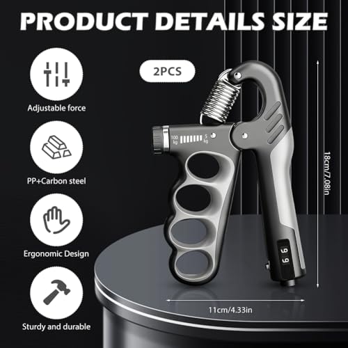 Handtrainer, 5-100 kg, vingertrainer, instelbare grip, instelbare weerstand, 5-100 kg, trainer voor hand en onderarm, sportaccessoires voor regelmatige training thuis, grijs - Afbeelding 4