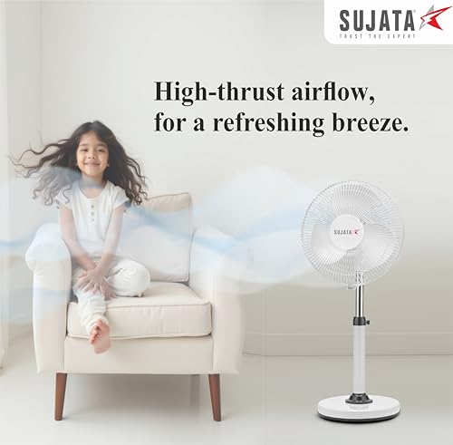 Image of Sujata High Speed Premium Pedestal Fan 300mm | 2 Year Warranty | Stand Fan for Home, 2000 RPM, 100% Copper Motor, Oscillating Pedestal Fan with High Air Delivery, 3 Speed Control (SPF09 HS - White)