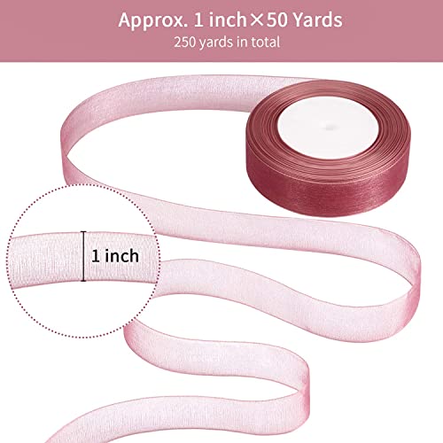 50 Yard Organza Ribbon Sheer Chiffon Stain Ribbons Dusty Rose Fading Ribbon Set For Valentines Christmas Wedding Gift Wrapping Bouquets Craft Birthday Party Decoration (Pink Series) #TOP2