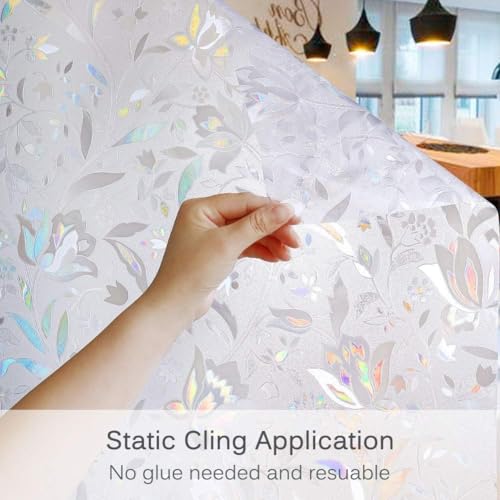 Image of WOO Home Frosted Glass Window Film & Stickers (24 X 72 Inchs) Privacy Window Cover for Home & Office - Easy Apply, UV Protection, Removable Decorative Film (Frosted White Flower 2 X 6 SQFT)