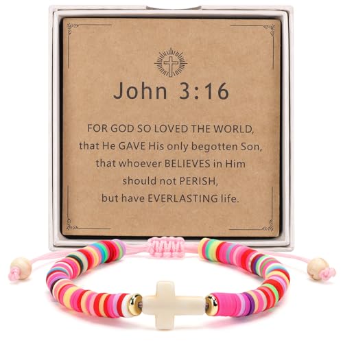 Christian Gifts for Girls - Colorful Cross Bracelet Gift Box Set with Scripture Card, Faith Gift for Birthday, Baptism, First Communion, Confirmation, Easter & Christmas
