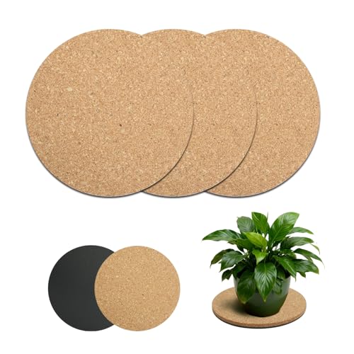Bamworld Platillos de corcho para plantas de 8 pulgadas, juego de 3 posavasos de corcho absorbentes y bandejas de goteo de plantas para macetas de interior, macetas y plantas de casa, protector de