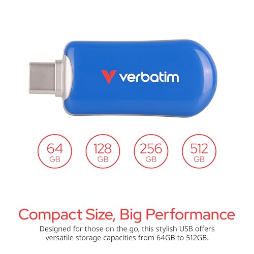 Image of Verbatim 128GB Type C USB 3.2 Gen 1 Flash Drive USB-C Thumb Drive - Blue