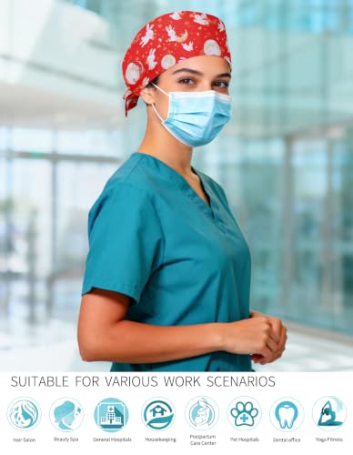 Image of Kousenpu Scrub Caps for Women, Adjustable Women's Surgical Cap with Buttons, Breathable Cute Design for Nurses and Doctors