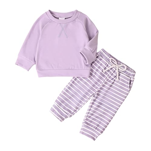 Image of Toddler Baby Girl Clothes Fall Outfits Sweatshirt Infant Sweat Suit Solid Long Sleeve Winter Outfit Pants Set 0-24M