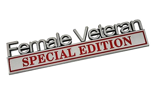 Image of Female Veteran Edition Special Emblem Car Decal, Warrior Soldier 3D Sticker, Female Veteran Special Edition Letters Car Badges, Accessories (Chrome /Red)