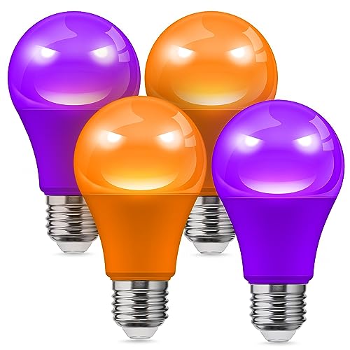 Image of L LOHAS LED Halloween Orange Purple LED Light Bulbs Outdoor [4-Pack] | 9W(60W Equivalent) A19 Orange Purple Colored Light Bulb Indoor, E26 Base, Not-Dim