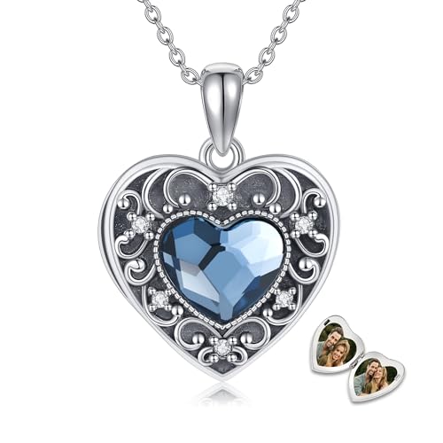YFN Locket Necklace 925 Sterling Silver Heart Locket Necklace that Holds Pictures for Women Jewelry Gifts