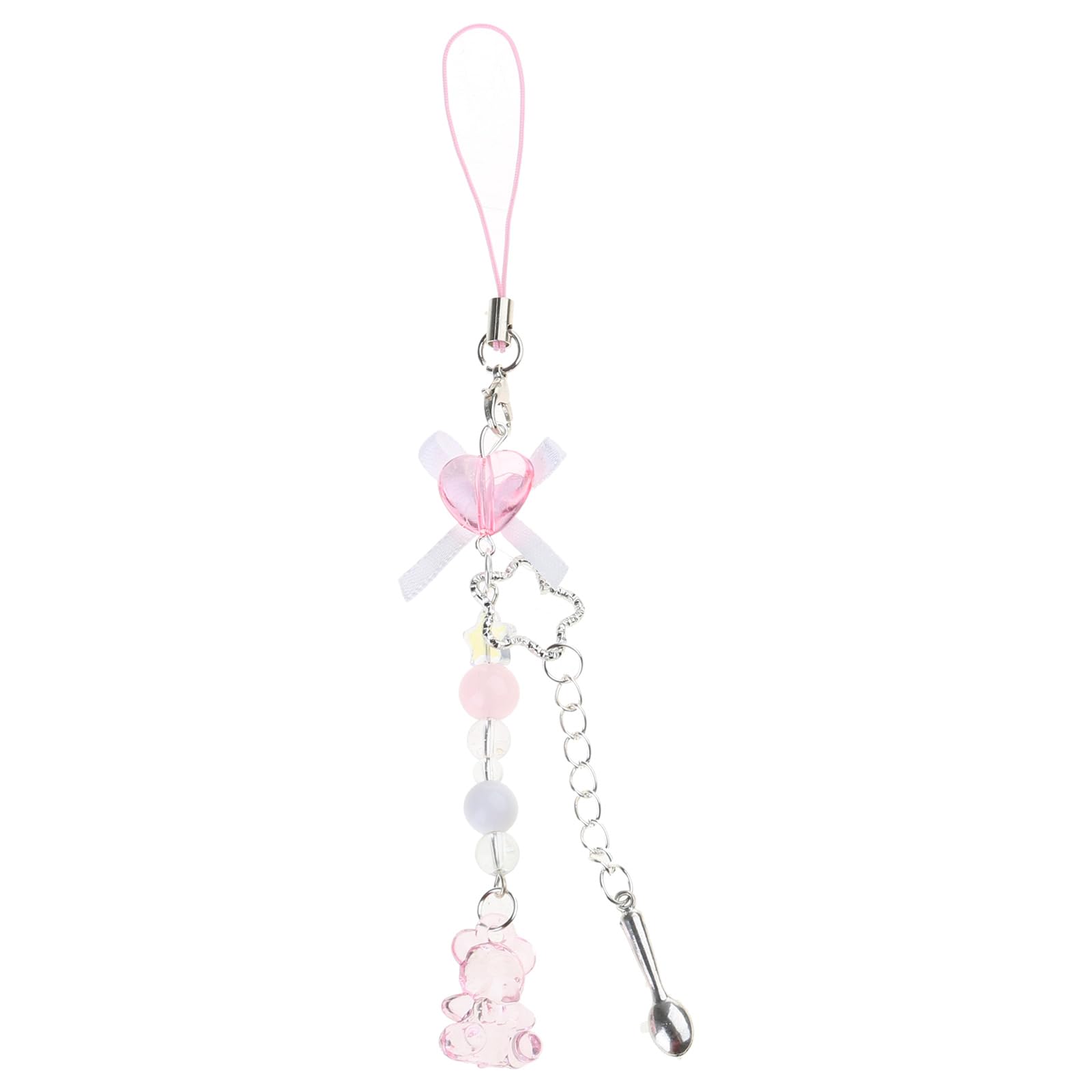 NEWFT Handmade Beaded Phone Chain Stylish Bowknot Charm Keychain Pendant