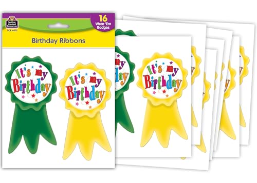 Teacher Created Resources - TCR4851 Birthday Ribbons Wear'Em Badges (4851)