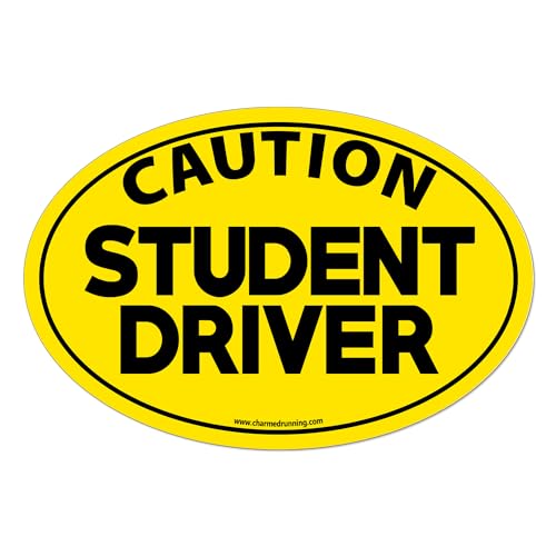 Charmed Running Brand Patience Please Caution Student Driver Driver's Education New Driver in White or Yellow Car Magnet (Caution Student Driver - Yellow)